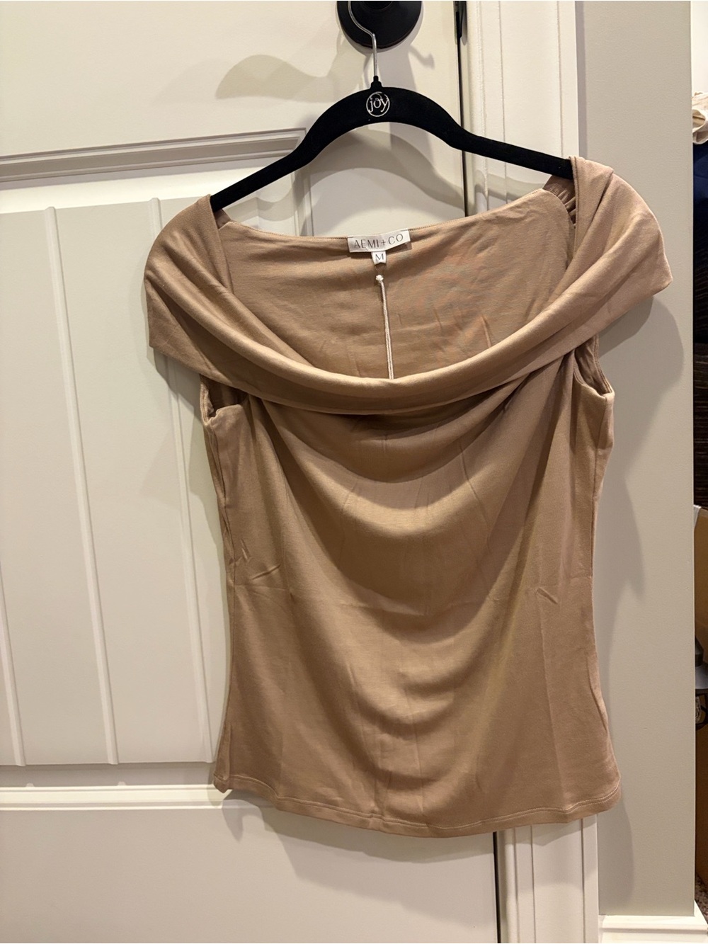 AEMI + CO Cowl Neck Tank Top in Taupe